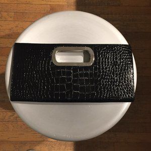 Giannini Black Faux Croc Cutout Clutch Handbag